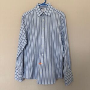 Charles Tyrwhitt Men 16/33 Extra Slim Fit Blue White Striped French Cuffs Spread